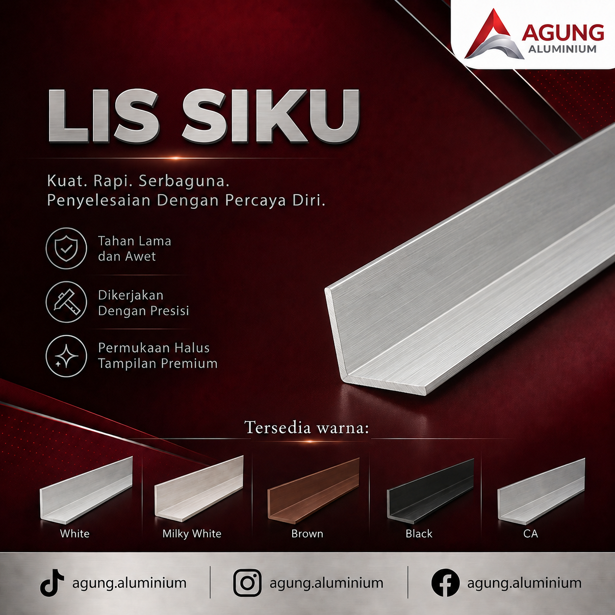 Katalog lis siku aluminium Agung Aluminium — profil L sudut siap warna