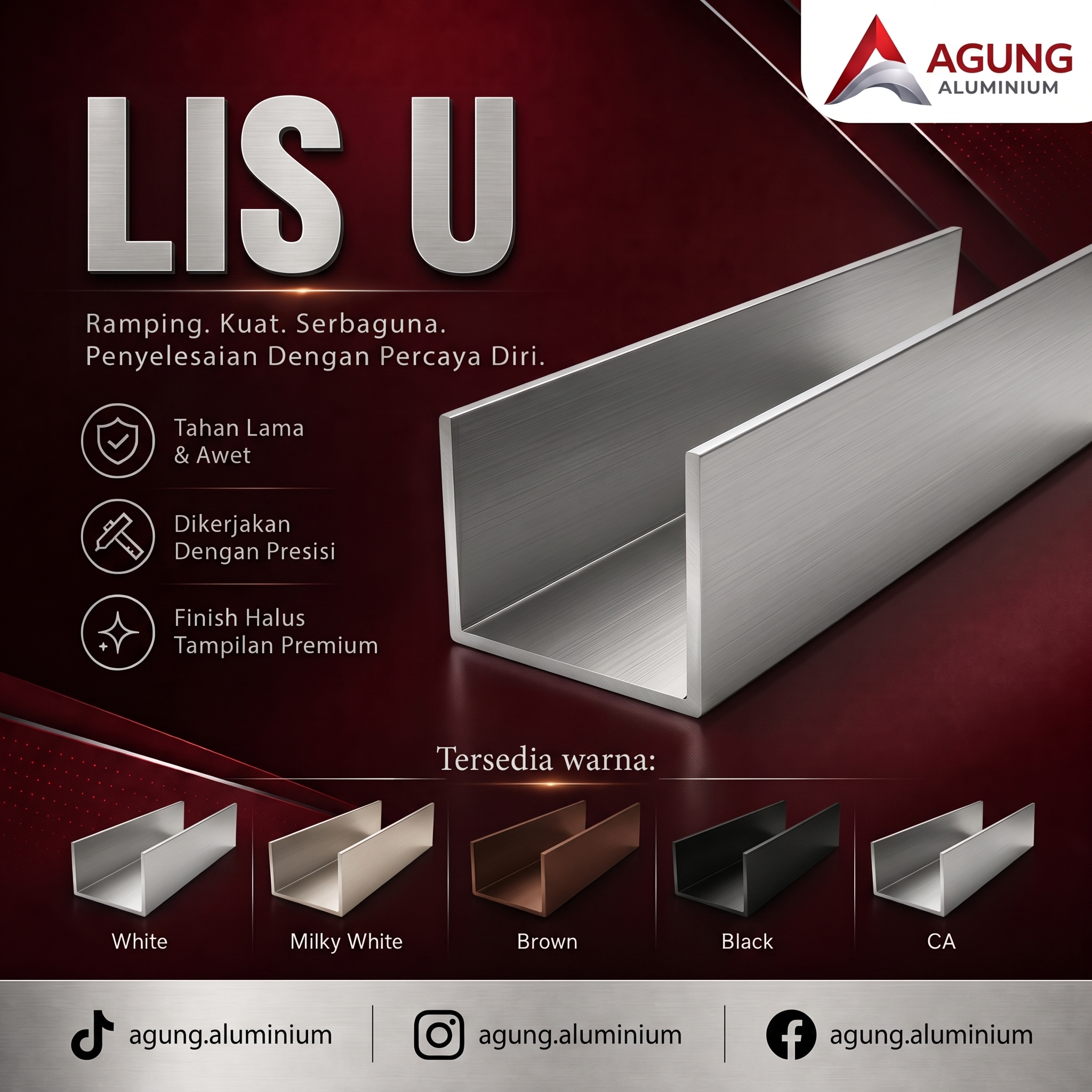 Katalog lis U aluminium Agung Aluminium untuk trimming dan finishing