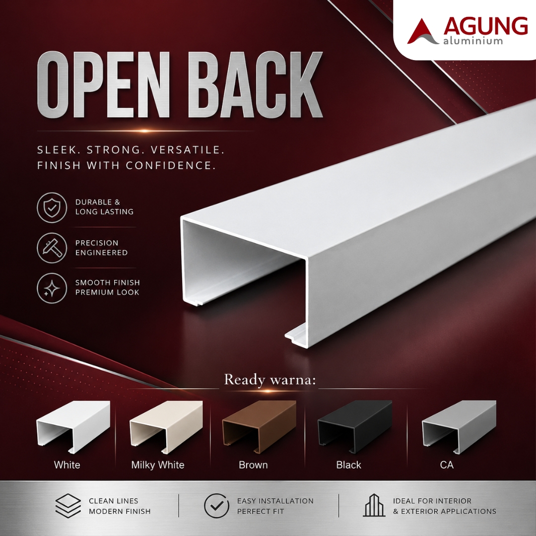 Katalog open back aluminium Agung Aluminium — profil kanal terbuka siap warna