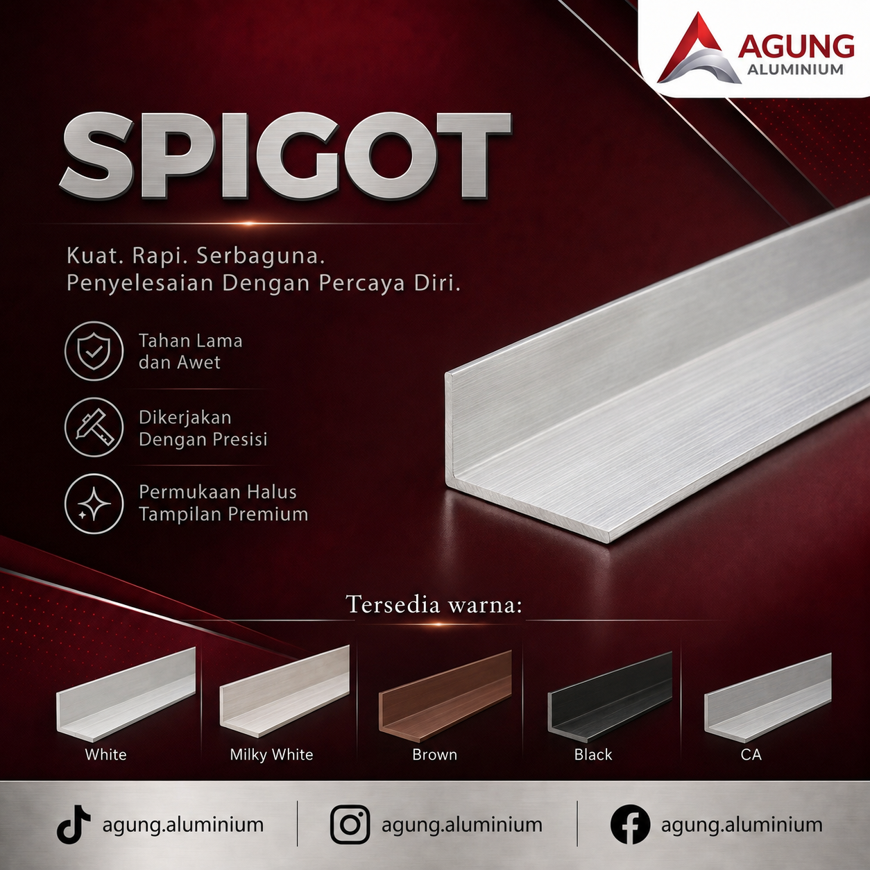 Katalog spigot aluminium Agung Aluminium untuk railing dan finishing kaca